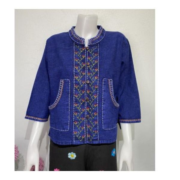 เสื้อหม้อฮ่อม ปักลาย คอจีน สำหรับคุณผู้หญิง